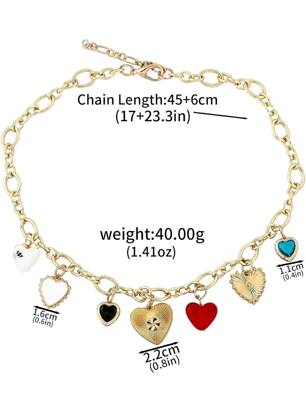 Anthropologie Gold Heart Charm Necklace with Red & Dark Green Accents - Picture 3 of 5